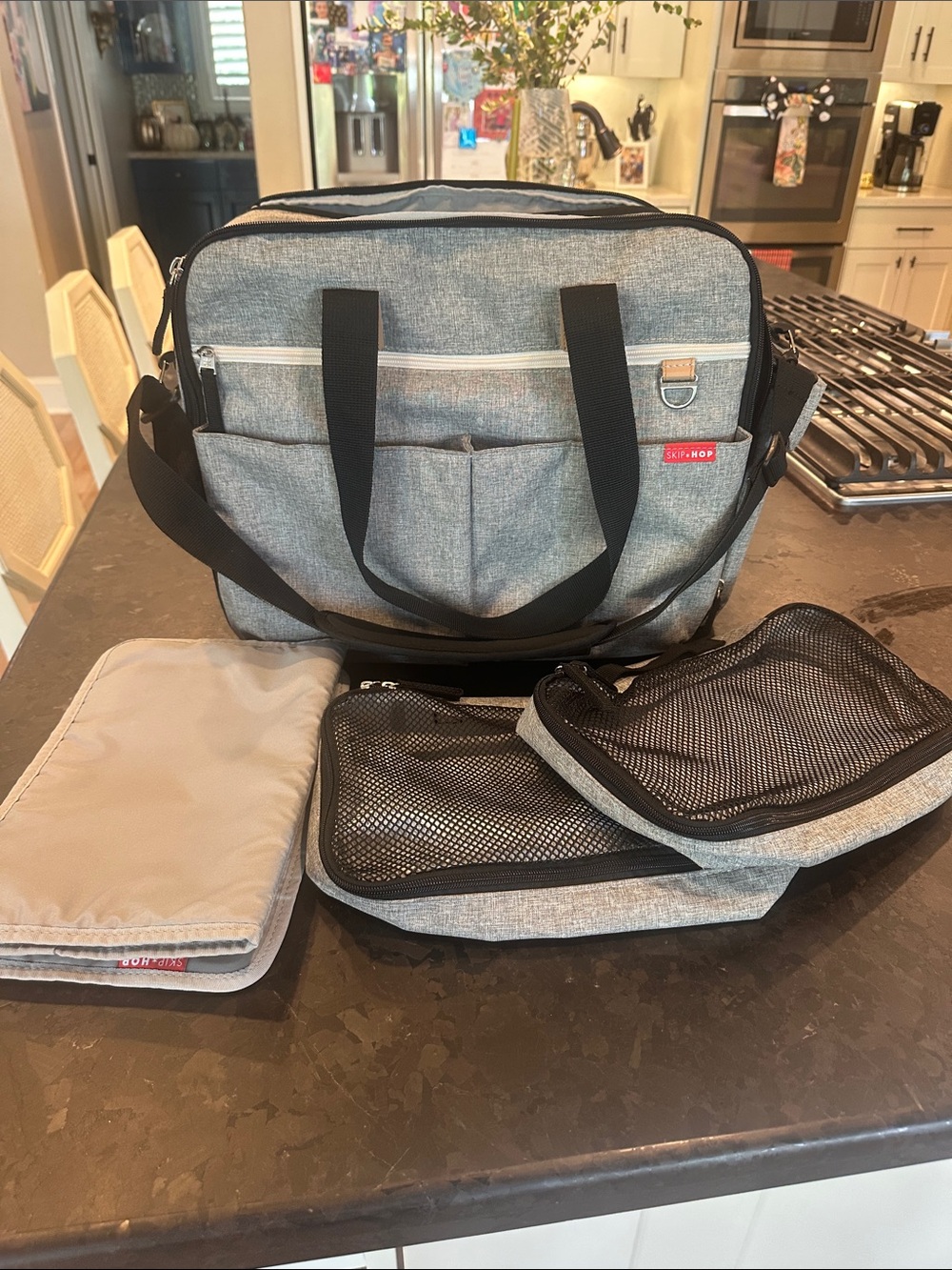 Skip Hop Gray Messenger Bag with Black Strap